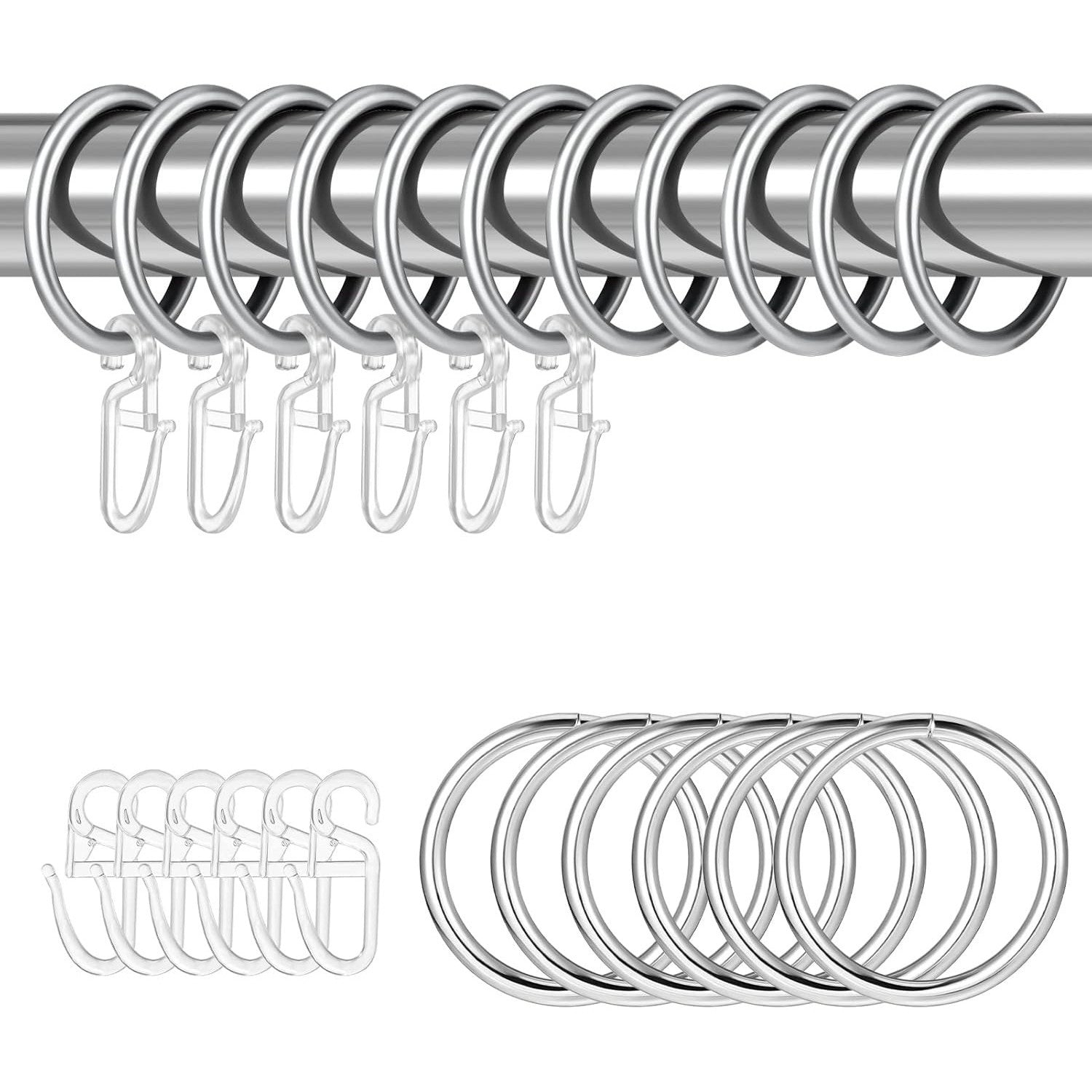 30 Piece Silver Metal Curtain Rings with Plastic Hooks